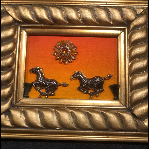 FRAMED JEWELRY ART COLLAGE “AFRICAN PLAINS “ SUNSET OMBRÉ COLORS UNIQUE HANDMADE - Picture 2 of 8